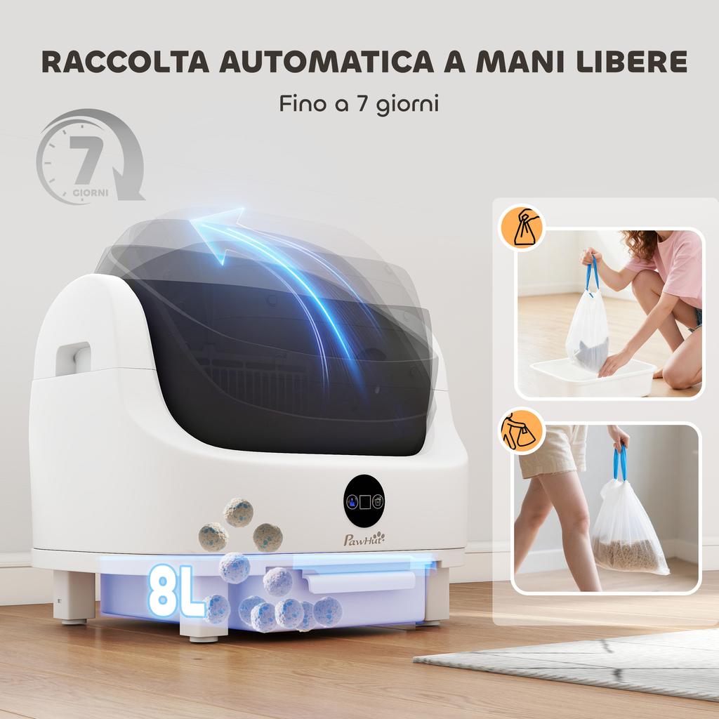 Self-Cleaning Litter Box with Open Design, Safety Sensors and Deodorant, In PP and ABS, 50x54x55 Cm, White