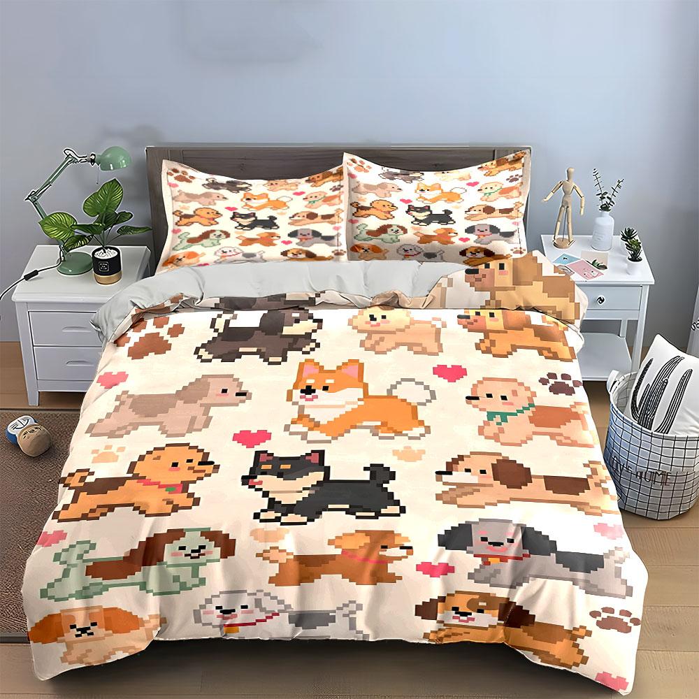 "Pixel Dogs Bedding Set" Bedding Duvet Cover Set Duvet Cover Pillowcases  (1 * Duvet Cover 2 * Pillowcases, Without Duvet Insert)