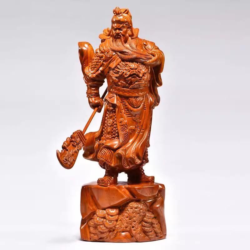 Statua di Guan Gong in Palissandro Scolpita a Mano - Dio Cinese della Ricchezza e della Protezione, Scultura Guerriera Feng Shui per Benedizioni Casa/Attività