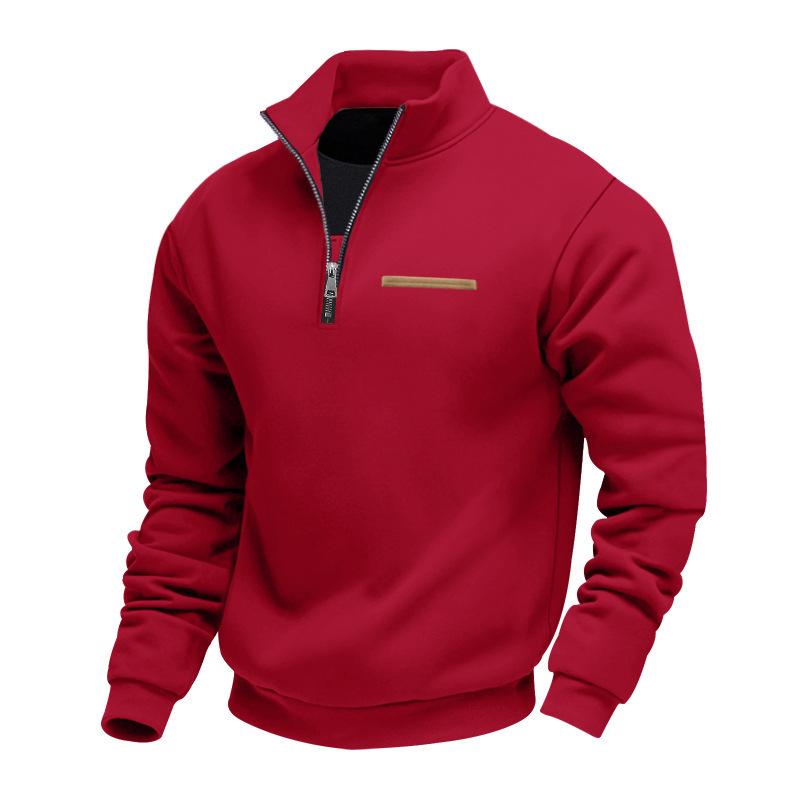Winter Fleece-Lined Oversized Outdoor Men's Warm Stand-Up Collar Contrast-Striped Sports Sweatshirt