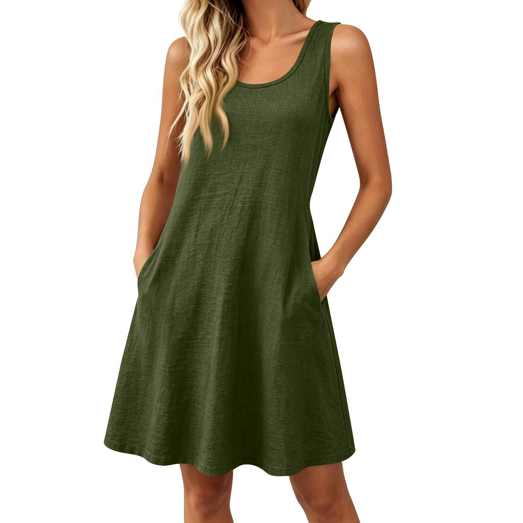 Ärmelloses A-Linien-Freizeitkleid für Damen Locker sitzend Sommer-Tankkleid Weicher, leichter, bequemer Stoff