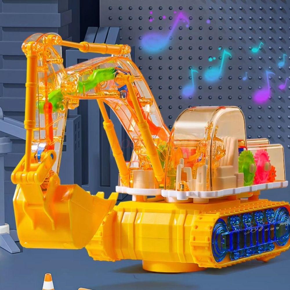 LED Transparent Gear Car Toy Light Music Light Up Excavator Toy Toddlers Kids