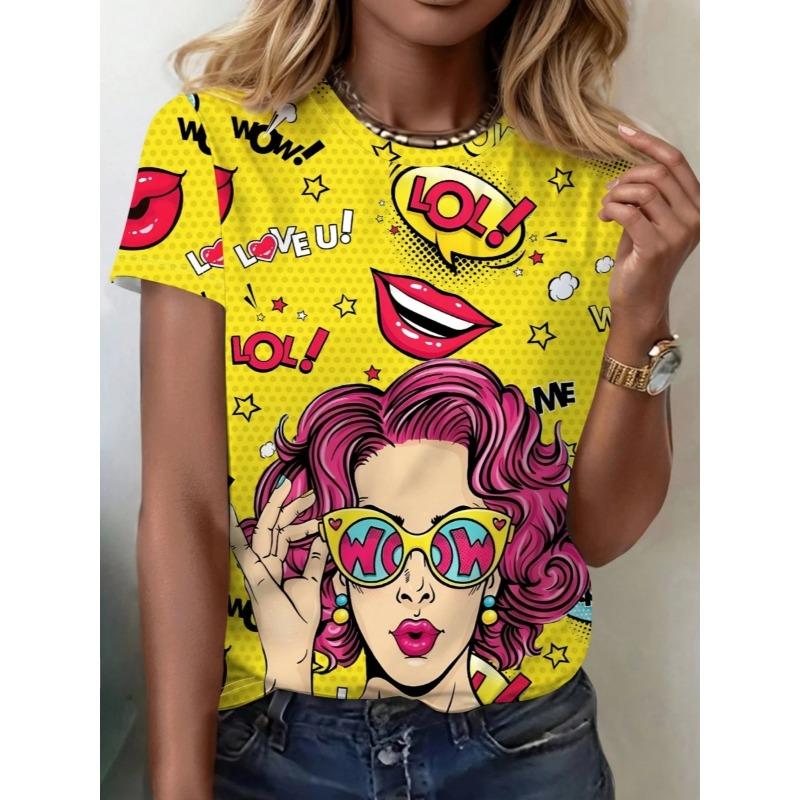 Fashionable Women Print T-shirt Comfortable Loose Women's Short Sleeved Creative Fun T-shirt