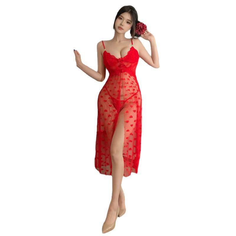 Sexy Spitze Durchsichtig Schlitz Nachthemd - Europäischer & Amerikanischer Stil