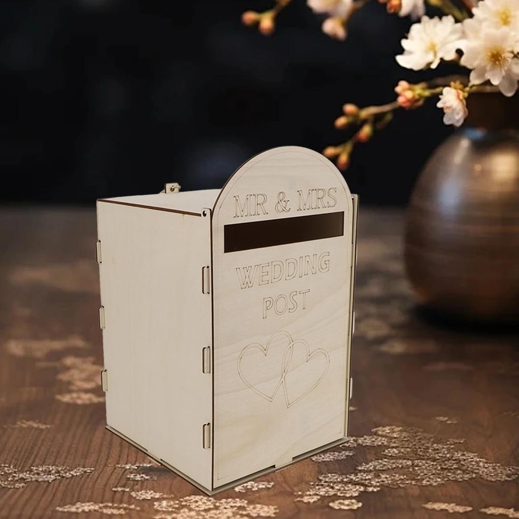 Wooden Wedding Mailbox with Lock Key Plywood Handcrafted Exquisite Vintage Wedding Post Box for Rece