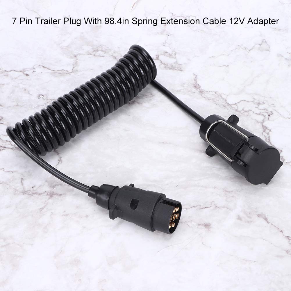 Gorgeri Trailer Cable Adapter, 7 Pin Trailer Plug with 98.4" Spring Extension Cable Wiring Adapter Connector Accessories