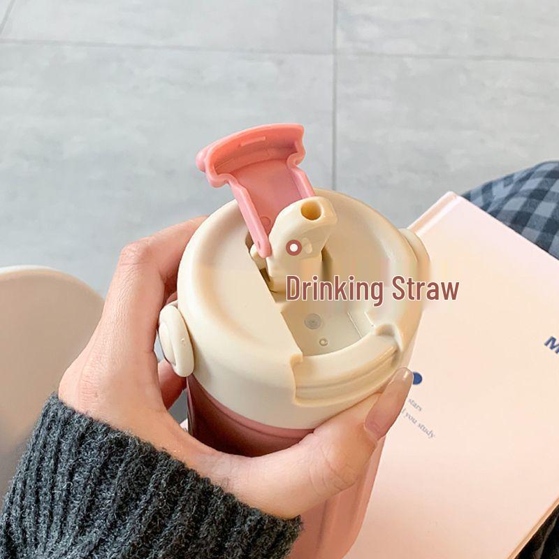 2026 Girls' Portable Thermos Cup with Straw - Stylish, Compact Design for Office Use