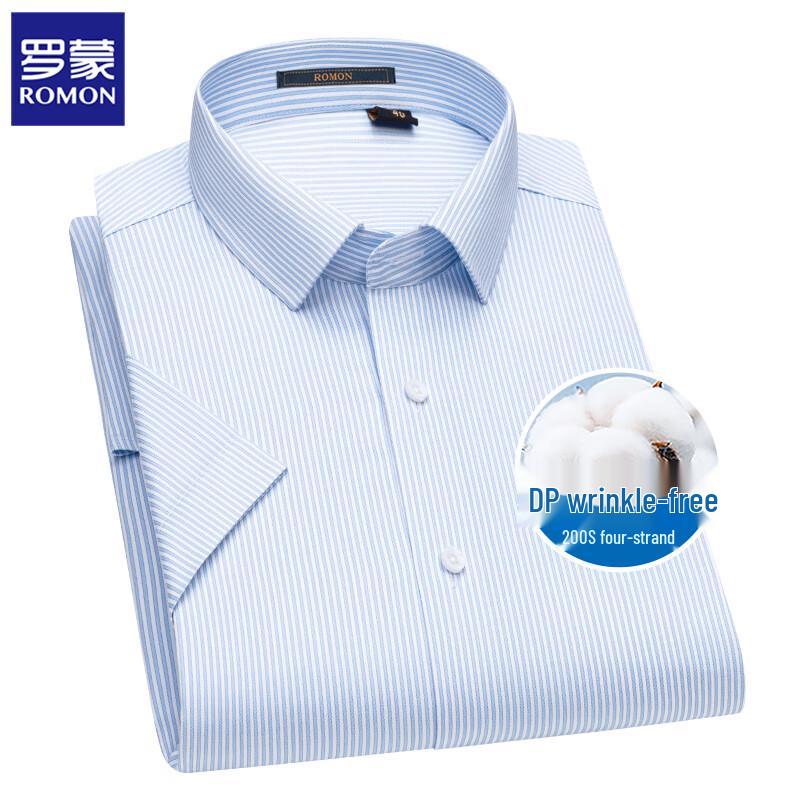ROMON Men s 200-Count Wrinkle-Free Pure Cotton Short-Sleeve Business Shirt 39