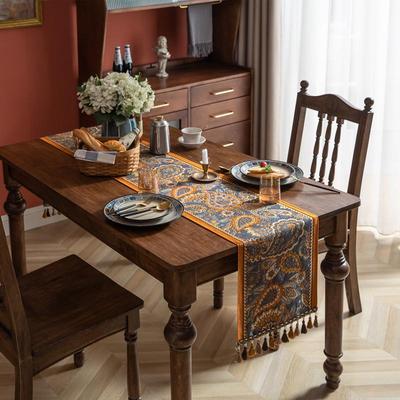 Retro Paisley Jacquard Table Runner with Tassels - Ethnic Style Polyester Decor