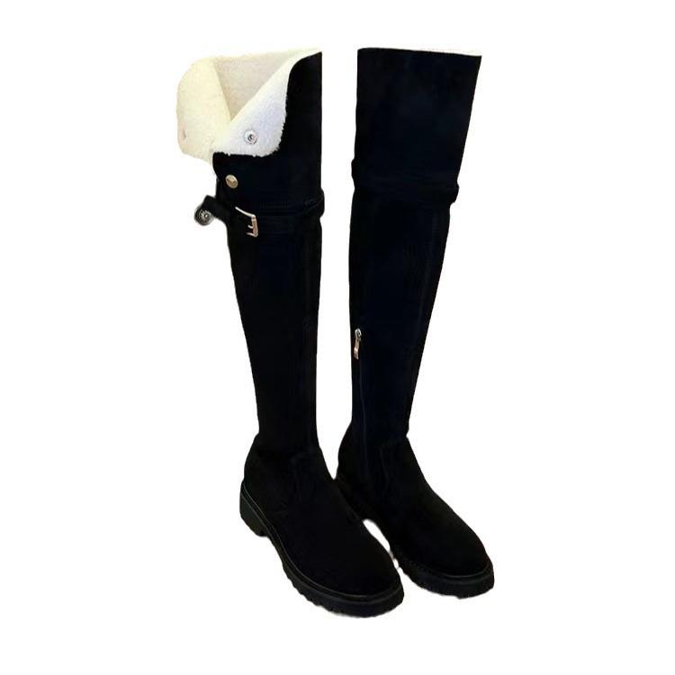 Lamb Wool Version~ Grape Mother Has the Same Knee Boots for Women's Autumn and Winter Thick-soled Boots, Thickened Velvet Warm Snow Boots.