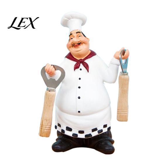 Cartoon-Koch-Dekorationsfigurine, Harz-Arbeitsplatten-Tischdekoration, Lustige Statue mit Küchen-Deko-Ornament Gewürzflasche/Flaschenöffner/Nachricht