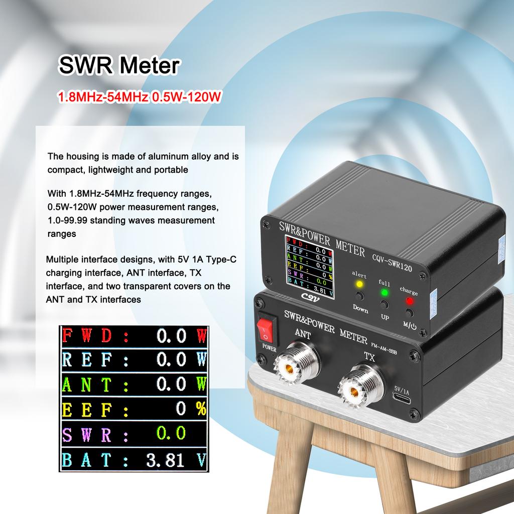 1.8MHz 54MHz Standing waves Meter 240 * 240 Digital LCD Display SWR Short Waves Meters 0.5 120W Power Watt Meter