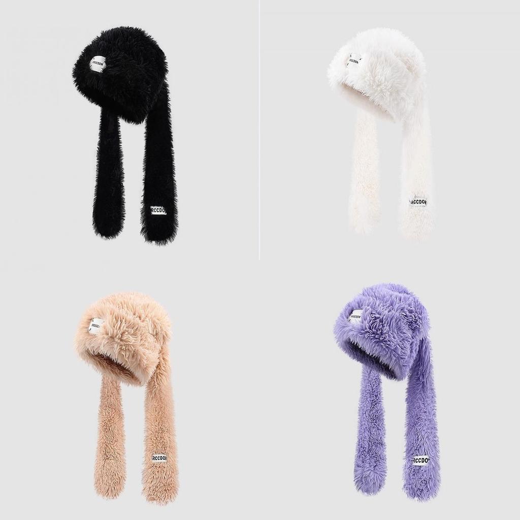 Cute Long Eared Winter Hat With Scarf For Girls Warmth And Windproof Protection