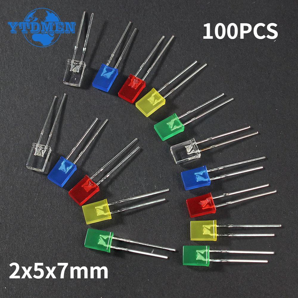 100/200pcs LED Light-emitting Diode 2*5*7mm Square LED Diode Red Yellow Green Blue White Diodes for DIY Electronic