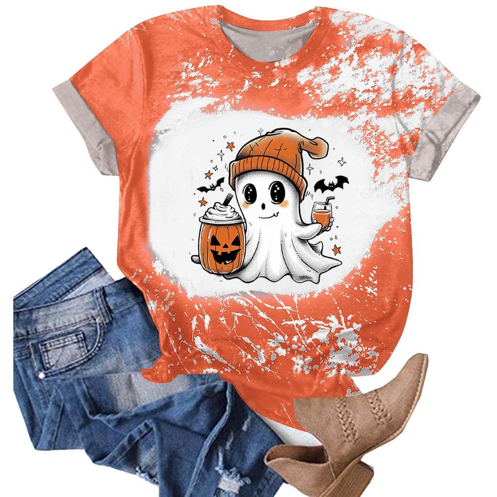 Halloween Shirts for Women Cute Shirt Fall Tshirt Gradient Graphic Tees Casual Short Sleeve Tops