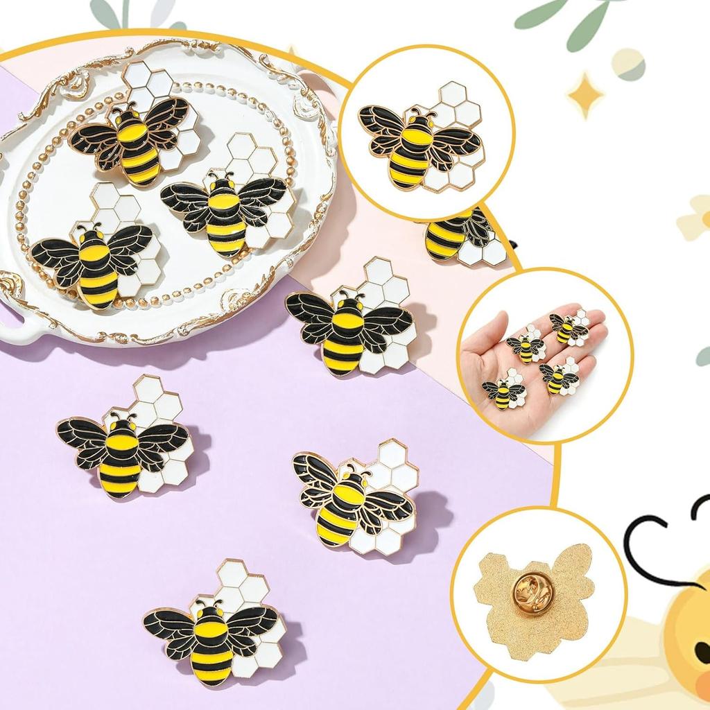 Airssory 5 Pcs Golden Color Bee with Beehive Enamel Alloy Brooches Lovely Insect Animal Badge Pins for DIY Clothes Backpack Decooration Craft Banquet