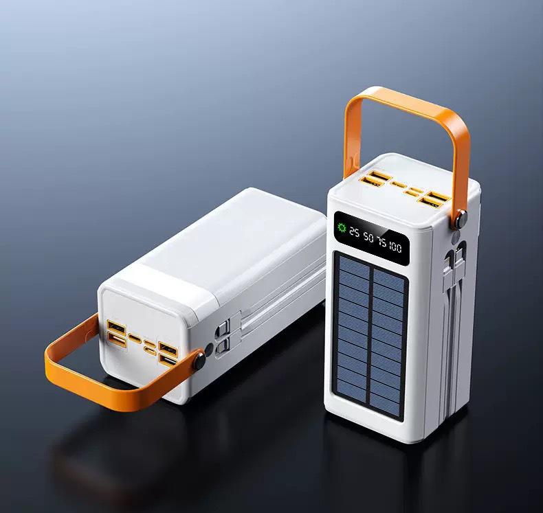 Large-Capacity 120W Solar Power Bank with 100,000mAh and Built-in Fast Charging Cable for Outdoor Use