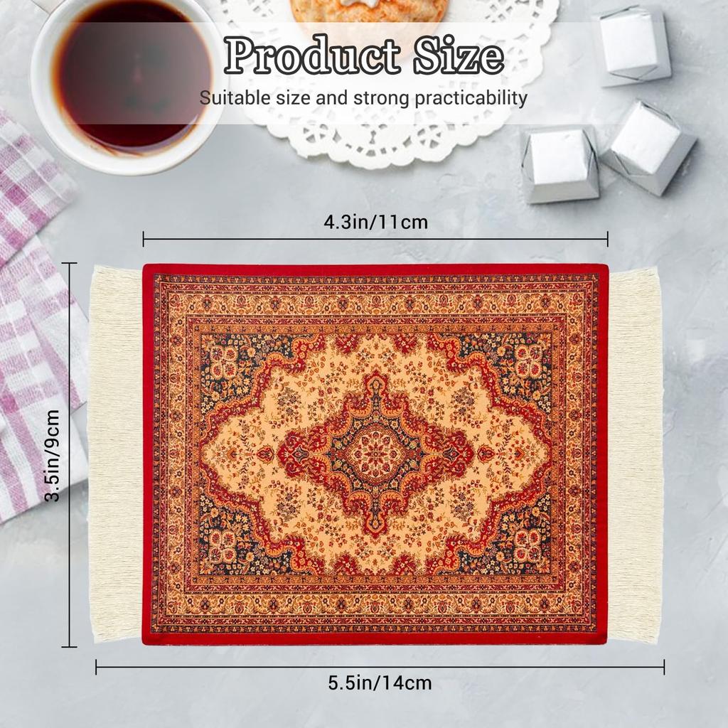 Mini Rug Table Coasters Persian Carpet Style Drink Holders Oriental Vintage Bohemian Drink Mats Miniature Elegant Bar Coaster for Office Home