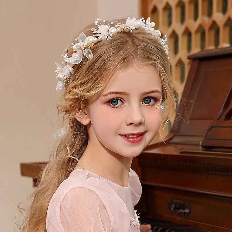 Spring Bohemian Girls Bridal Pearl Hair Headdress Flower Wreath Bride Garland Head Hoop Headbands Hair Jewelry Children Gifts