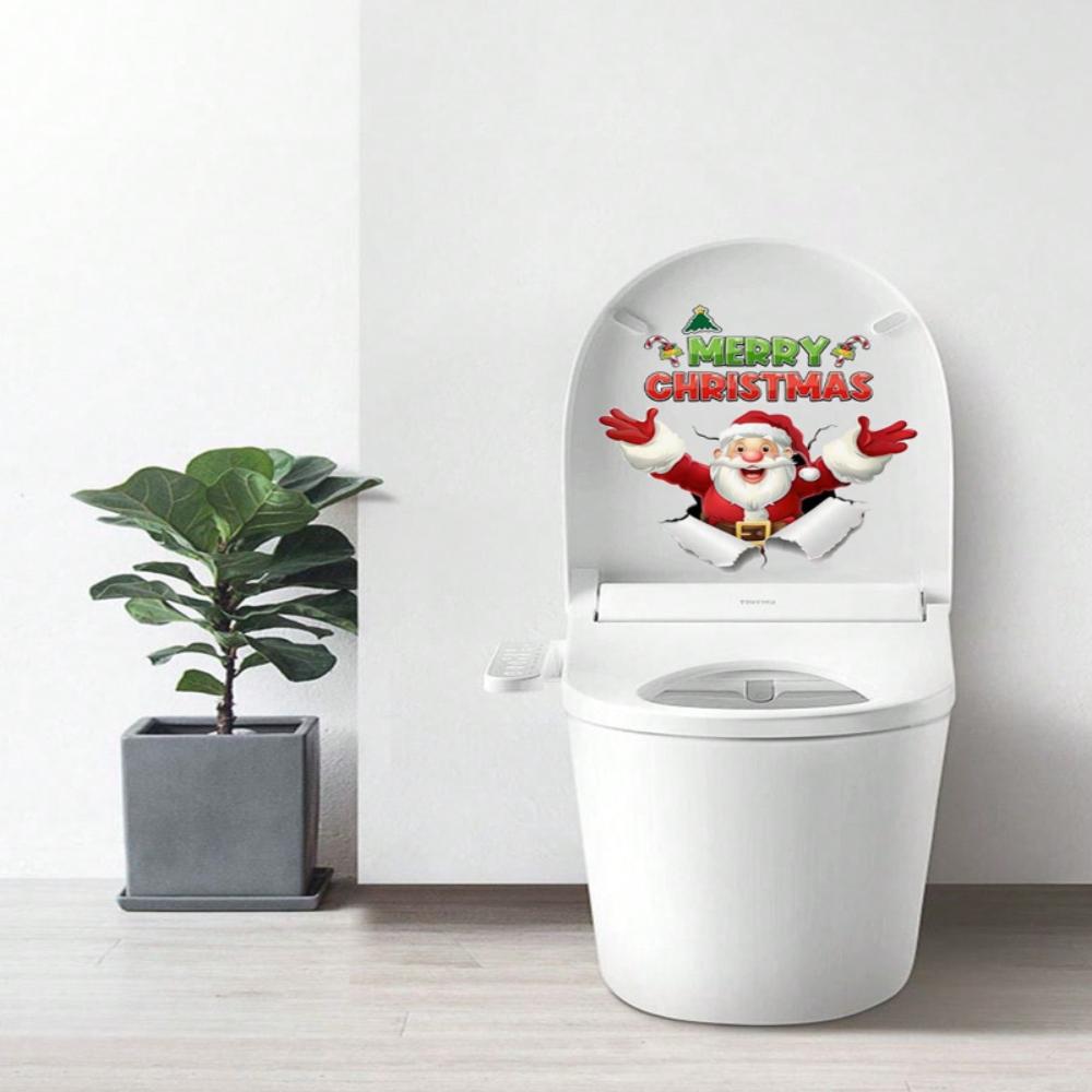 1 PC Toilet Stickers Decals, Funny Snowman Xmas Tree Toilet Lid Tank Decals for Bathroom Decoration