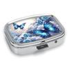 Portapillole Portatile con 2 Scomparti, Mini Custodia Organizer in Metallo per Medicine, Carino Contenitore Stampato per Pillole, Vitamine, Gioielli, Viaggio, Uso Quotidiano