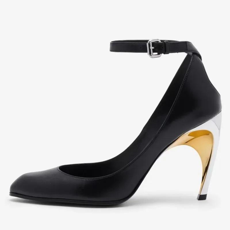 Fashion Fashion Black White Irregular Heel Women High Heeled Shose Spring Autumn European American Personalized Single Shoe Size 34-43