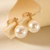 European & American Influencer Style 18K Gold Pearl Diamond Cross Earrings for Women
