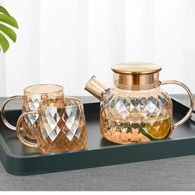 Drinkware Transparent Kettle Teapot Glass Water Jug With Lid Beverage Dispenser Juice Container Heat Resistant Cold Jugs Kitchen