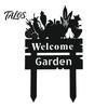 Modern Yard Art Welcome Decorative Sign, Wildflowers/Vegetables Silhouette Black Garden Stake, Outdoor Soil Insert Acrylic Rustic Lawn Sign for Front