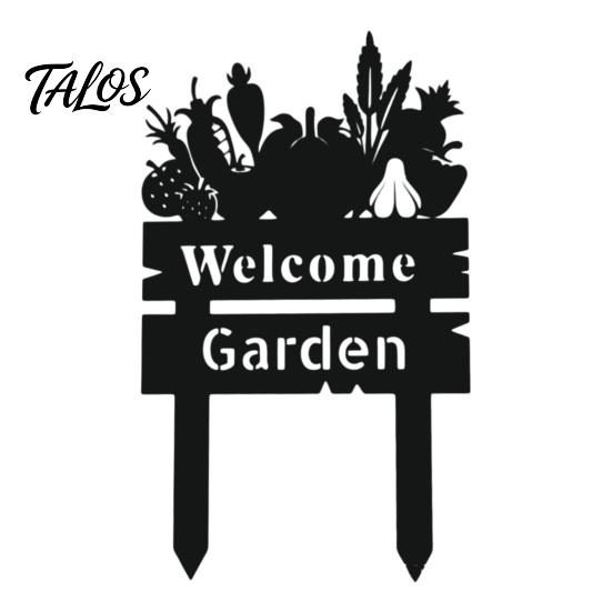 Modern Yard Art Welcome Decorative Sign, Wildflowers/Vegetables Silhouette Black Garden Stake, Outdoor Soil Insert Acrylic Rustic Lawn Sign for Front