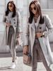 2021 Women's Autumn/Winter Wool Coat - Solid Color, Mid-length with Tie-up