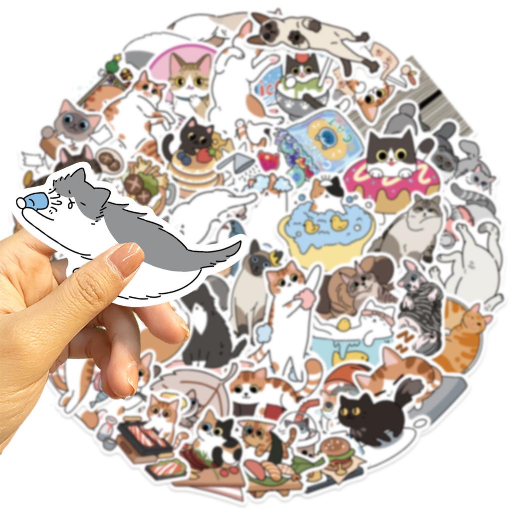 50 Cartoon Watercolor Cat Doodle Stickers Decorate Guitar Notebook Suitcase DIY