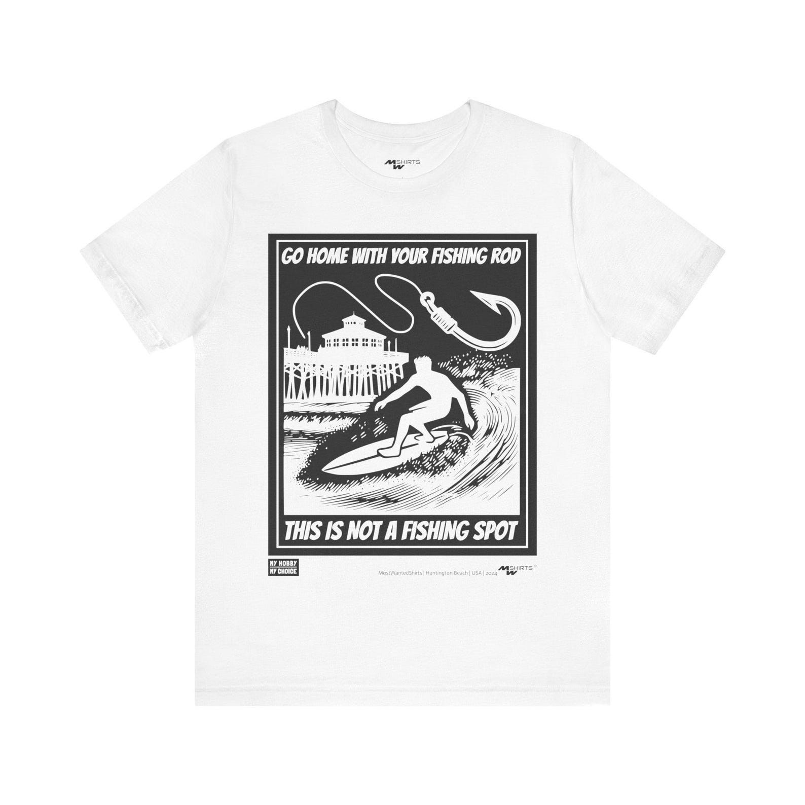 Surfer vs Fisherman Tee: Stencil Art, Unisex Jersey T-Shirt S