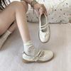 Silver Mary Jane Shoes for Women Sneakers New 2025 Fashion Bowknot Belt Buckle Casual Shoes Soft Leather Platform Walking Flats