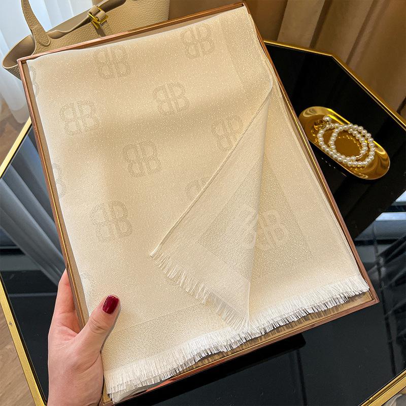 High Fashion Spring And Summer Long Silk Scarf Silk Shawl Scarf Fashion Versatile Tencel Cotton Letter Scarf