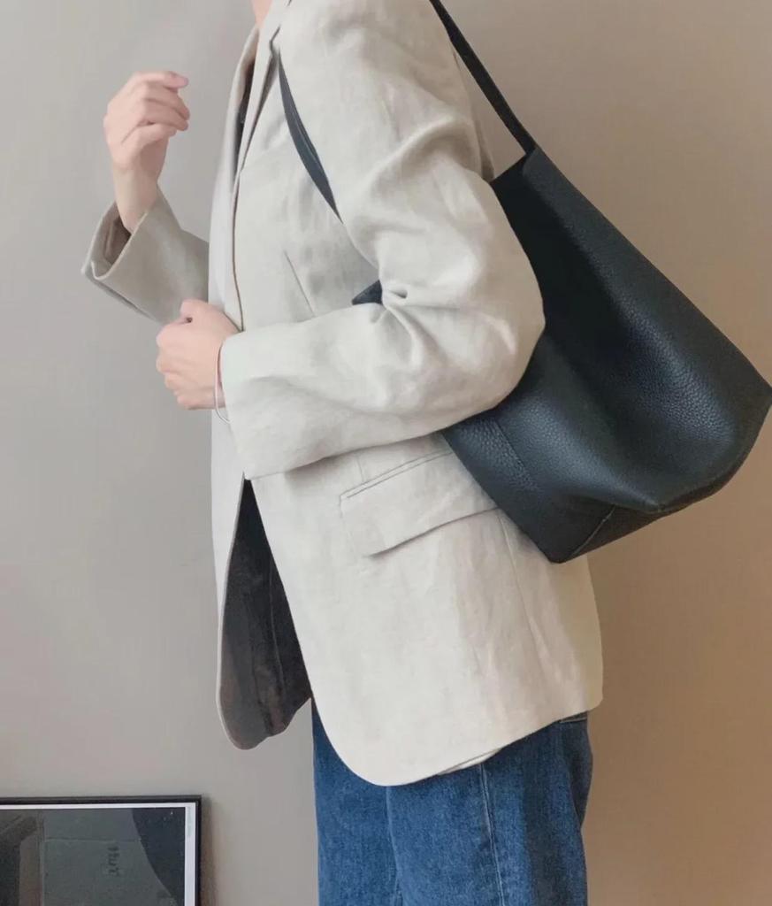 Korean Style Women's Genuine Leather Bucket Bag – Large Capacity Cowhide Shoulder Tote