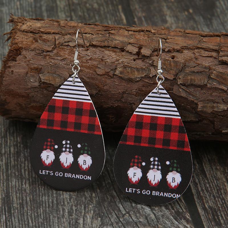 Creative Santa Claus Letter Earrings: Double-Sided Red & Black Plaid Striped Leather Christmas Jewelry