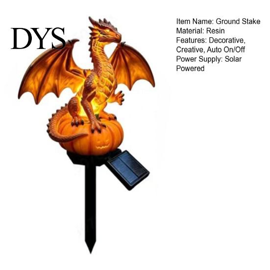 Solar Powered Outdoor Lights Gothic Garden Resin Dragon Statue Ground Stake, Figurine, Fantasy Decorative Lawn Accents for Halloween Statues