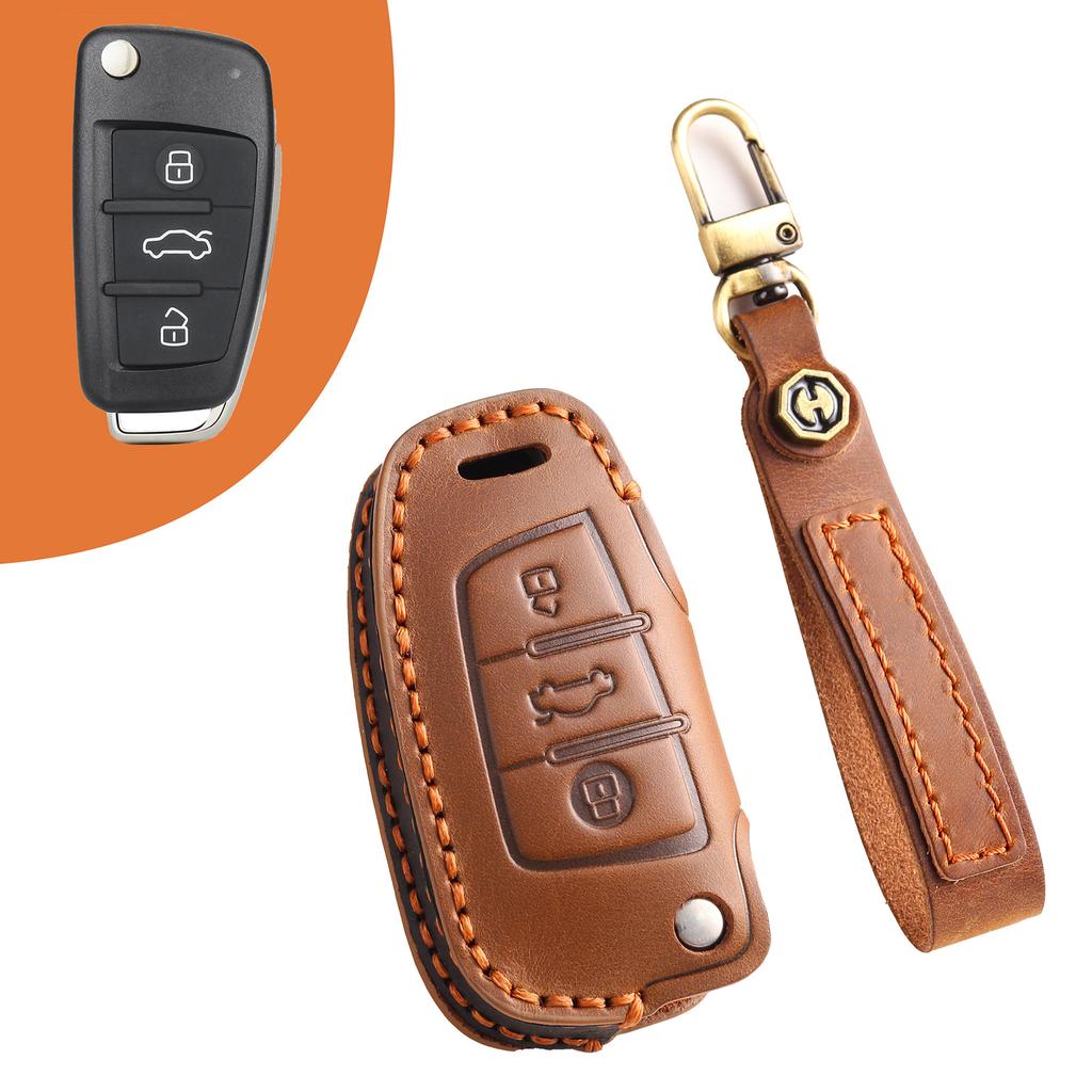 Anwendbar auf die alte Q7 Schlüsselhülle Q3 Q2L A1 A3 Auto neue Klapp-Pop-up-Echtleder-Tasche Herren