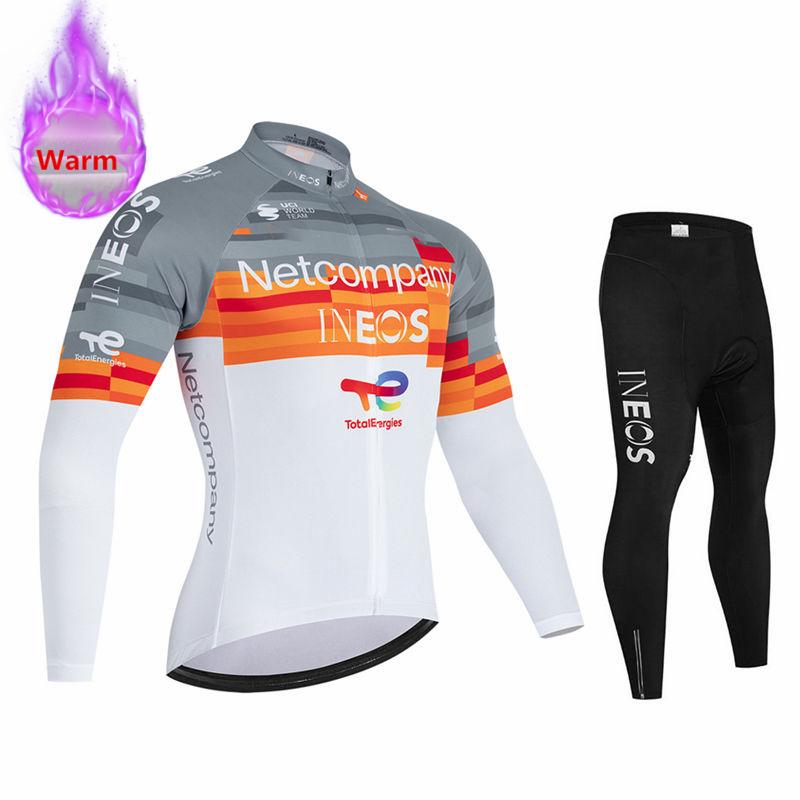 Ineos Team Winter Long Sleeve Thermal Fleece Cycling Jersey Set Bib Pants Ropa Ciclismo Bicycle Clothing MTB Bike Jersey Uniform