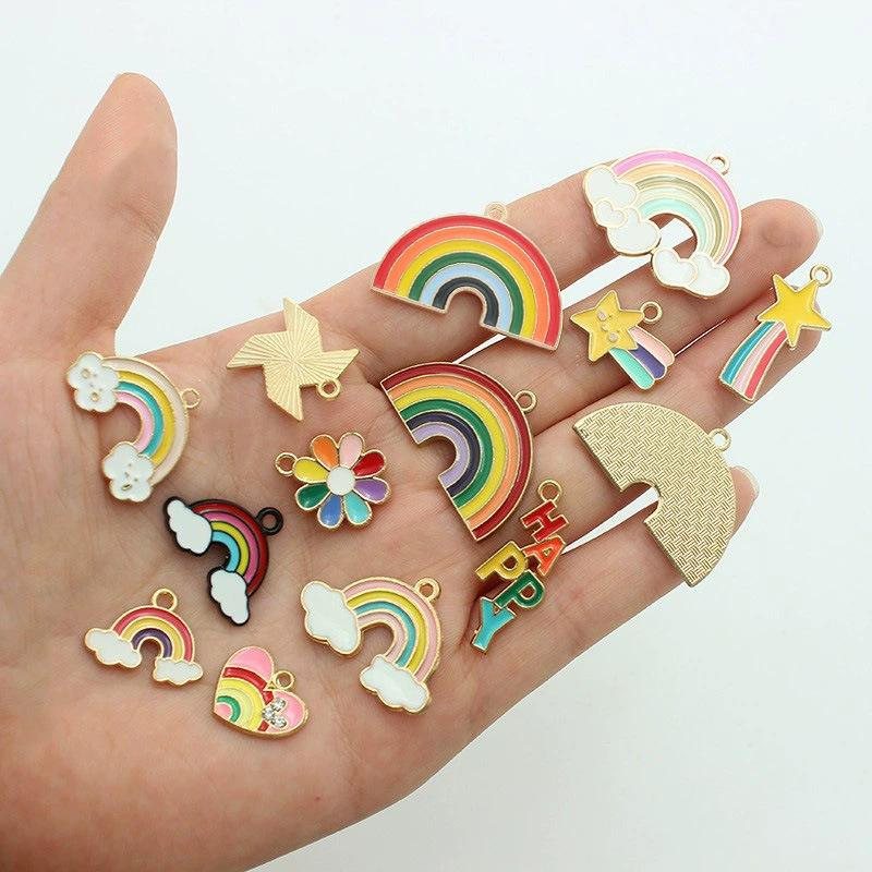CARLIDANA Colorful Heart Shaped Gold Plated Stainless Steel Pendant Designs Rainbow Star Trendy Cloud Charms for DIY Jewelry