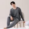 Pajamas Men'S Spring And Autumn Modal Cotton Long Sleeve Casual Large Size Striped Loungewear Set