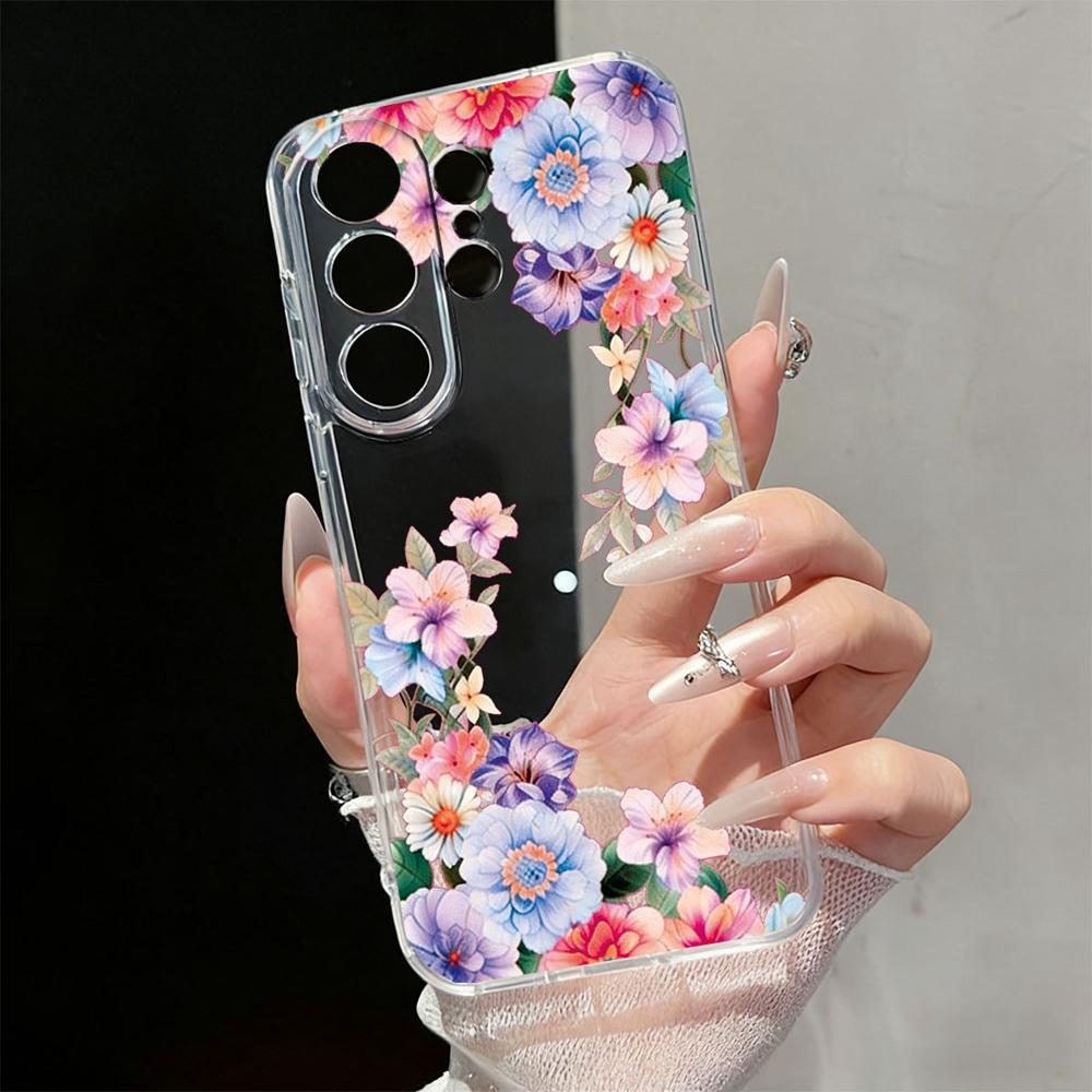 Cute Daisy Floral Transparent Phone Case For Samsung Galaxy S26 S25 S23 S22 Ultra Plus Clear Soft TPU Shockproof Flower Cover