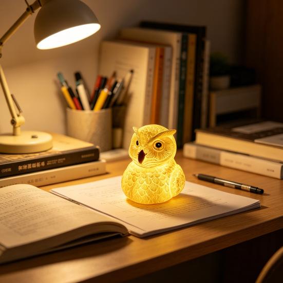 LED Owl Night Light Small Resin Owl Bedside Light 3D Bird Table Lamp for Bedroom Living Room Dining Room Nursery Office Home Decoration