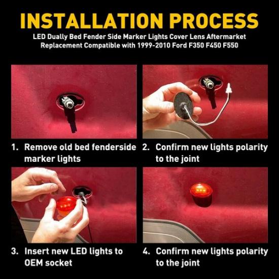 4X Side Red Amber Marker Fender Dually Bed LED Light For 1999-2010 Ford F450 SD