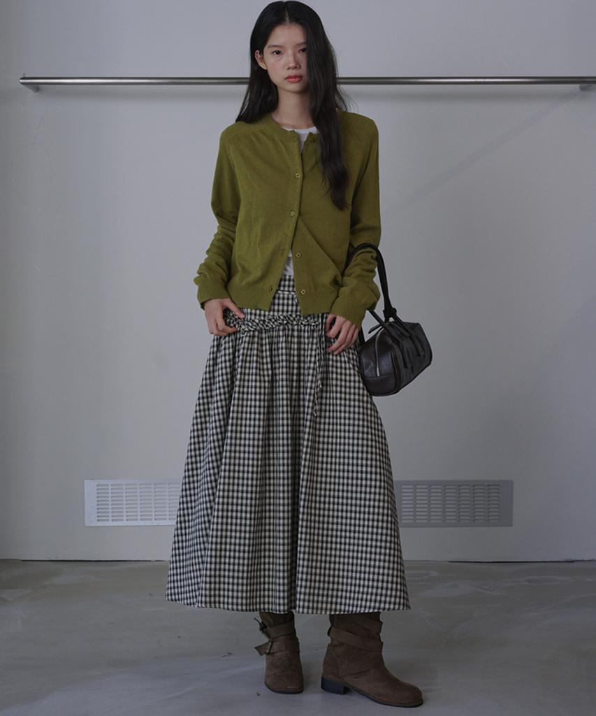 Opening Sunshine Yoke Frill Check Maxi Skirt Black