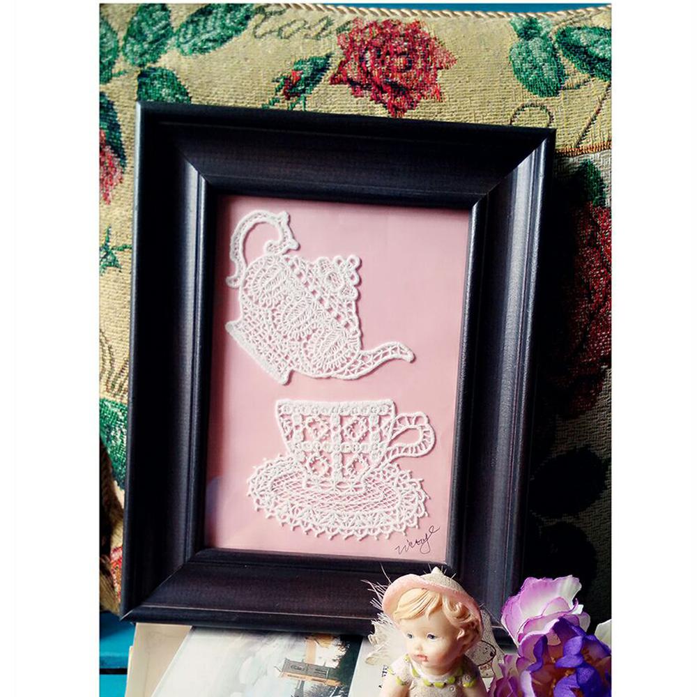 1 Pair White Tea Cup Embroidery Patches DIY T-shirt Appliques Repair Decoration