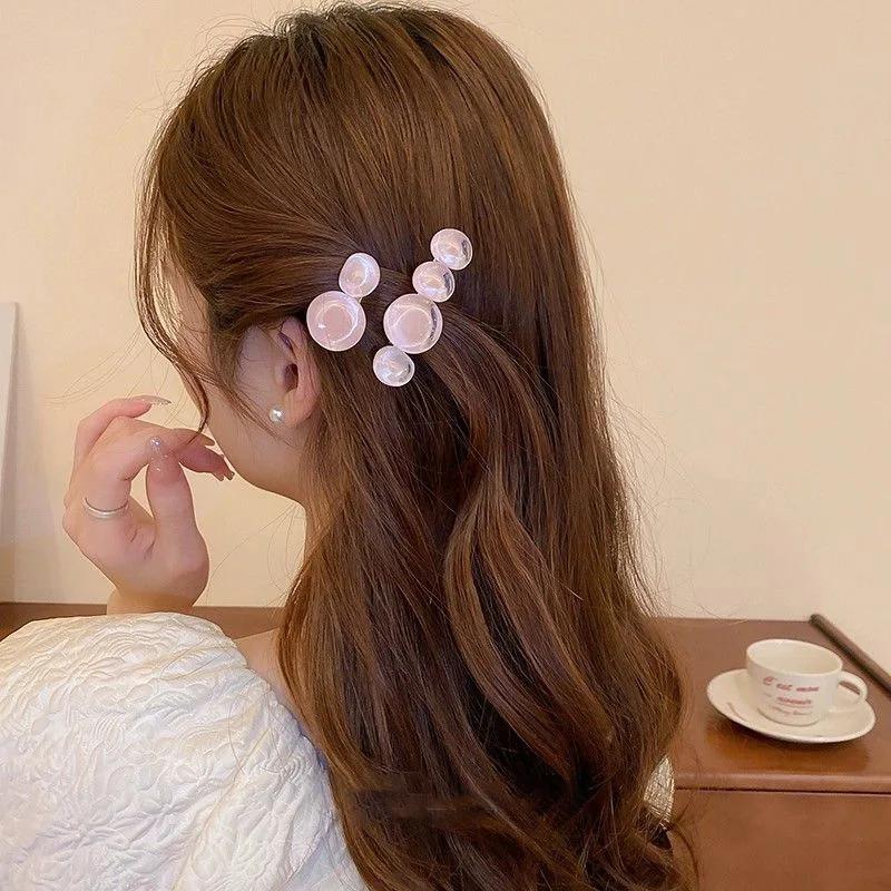2 teile/satz Vintage Elegante Frauen Pony Seite Clips Koreanische Ozean Blase Haar Rand Clips Transparent Einfarbig Haarnadeln Headwear