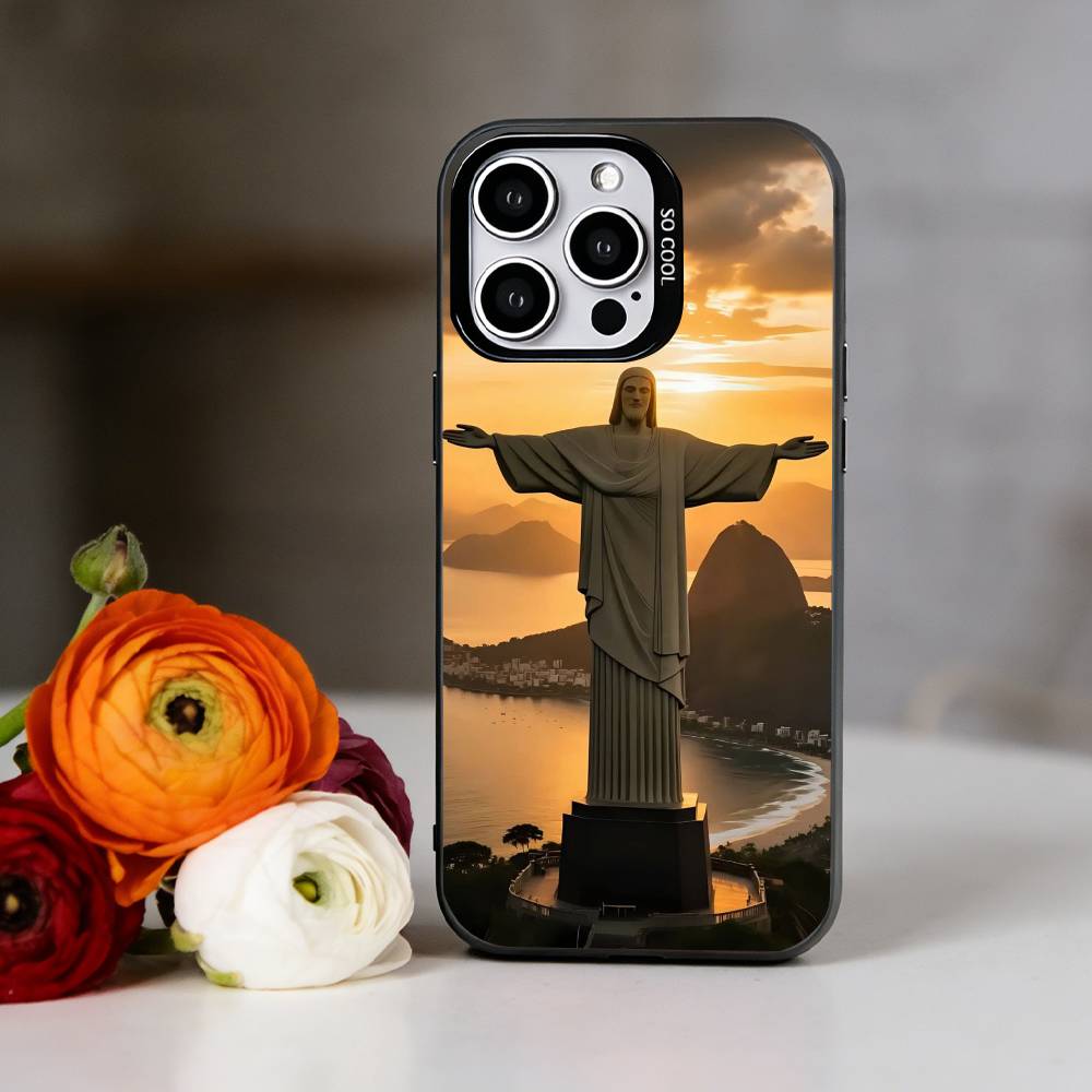 Christ the Redeemer Phone Case For iPhone 17,16,15,14,13,12,11 Plus,Pro Max,XS,Colored Silver Plated Inside Cover iPhone13