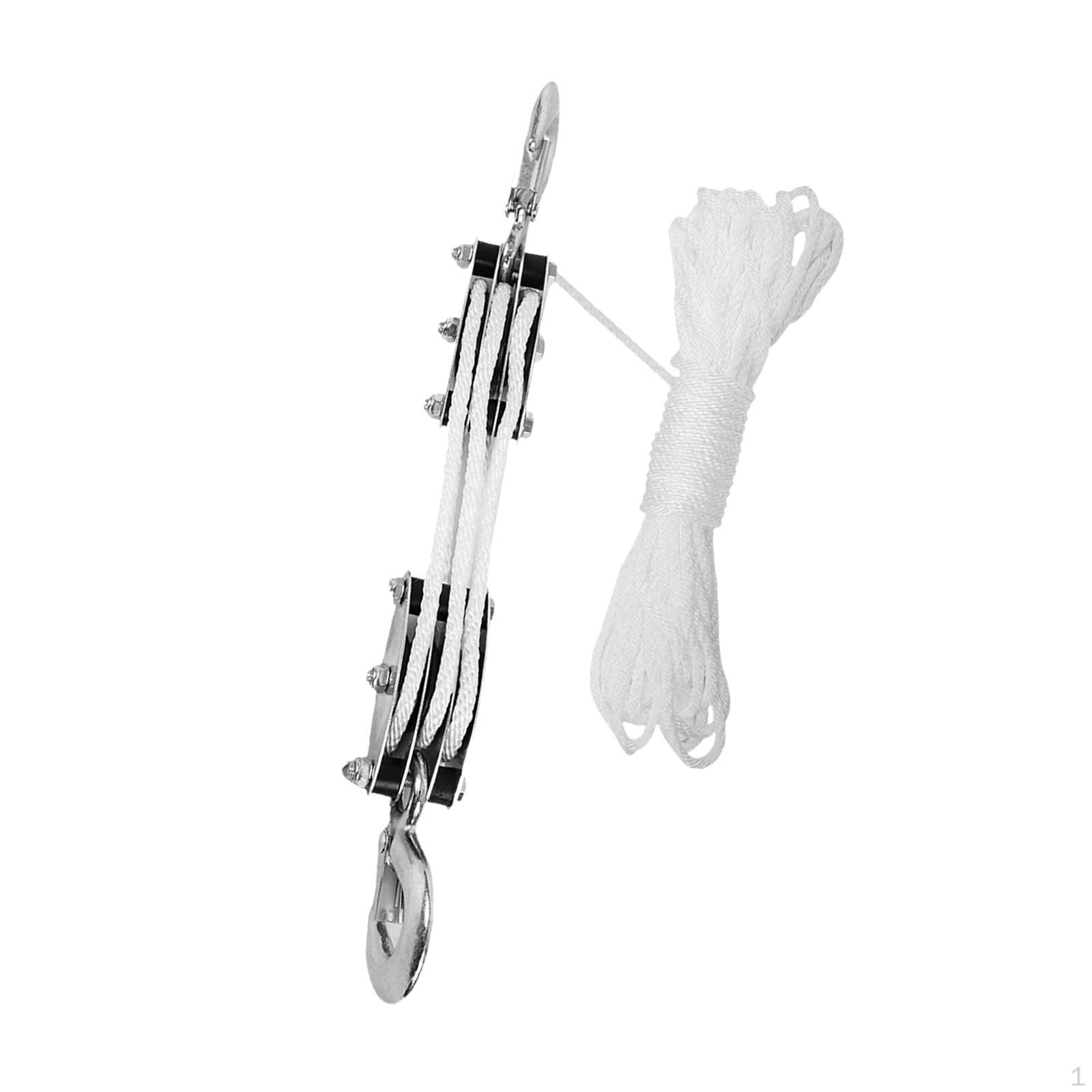 

Блок канатной тали и полиспаста, система шкивов, портативный, сверхпрочный, вращающийся на 270 градусов крюк 15m Rope_3 Wheel White Rope